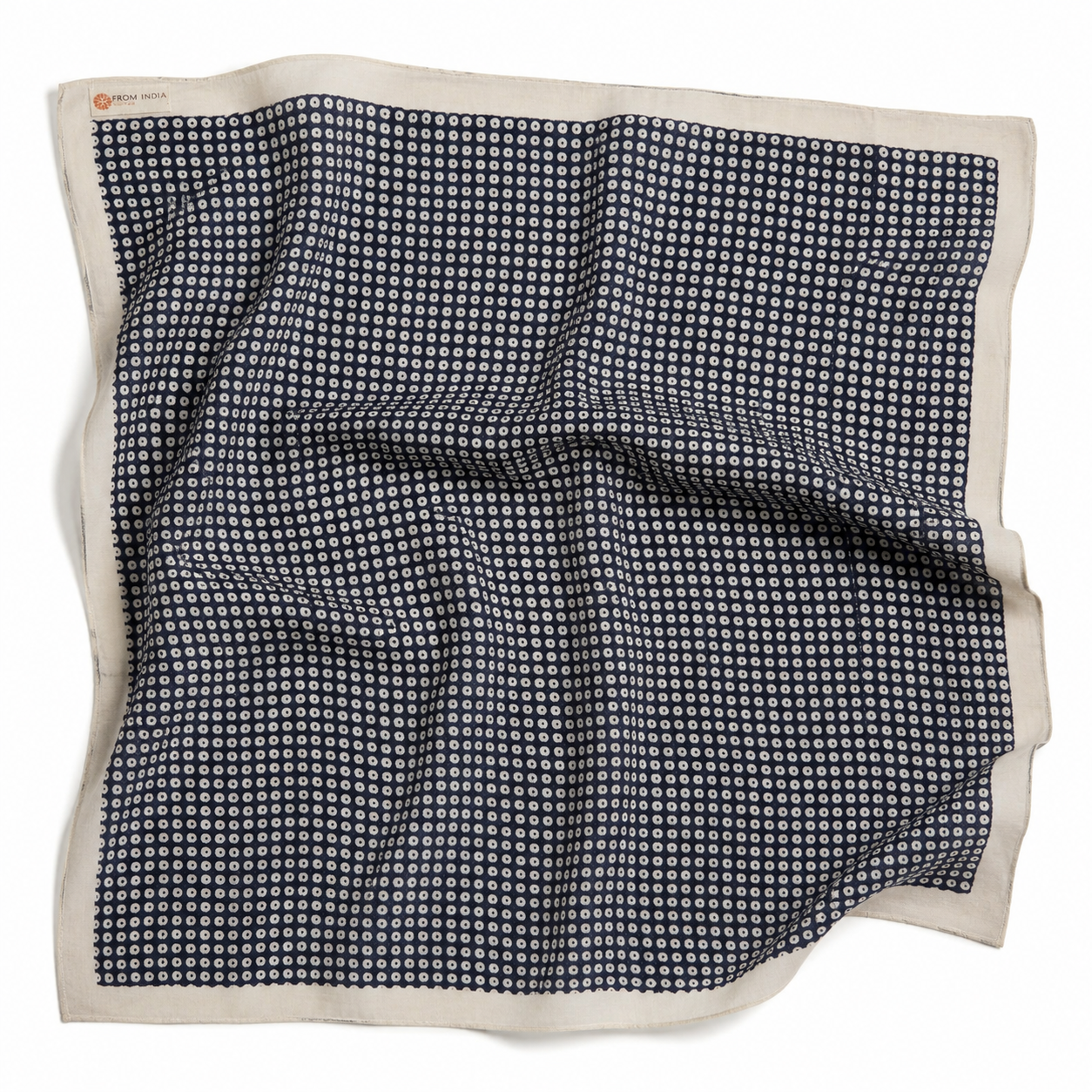 Cheich Puskar 75 x 75 cm — Foulard carré bleu marine en coton Block Print indien