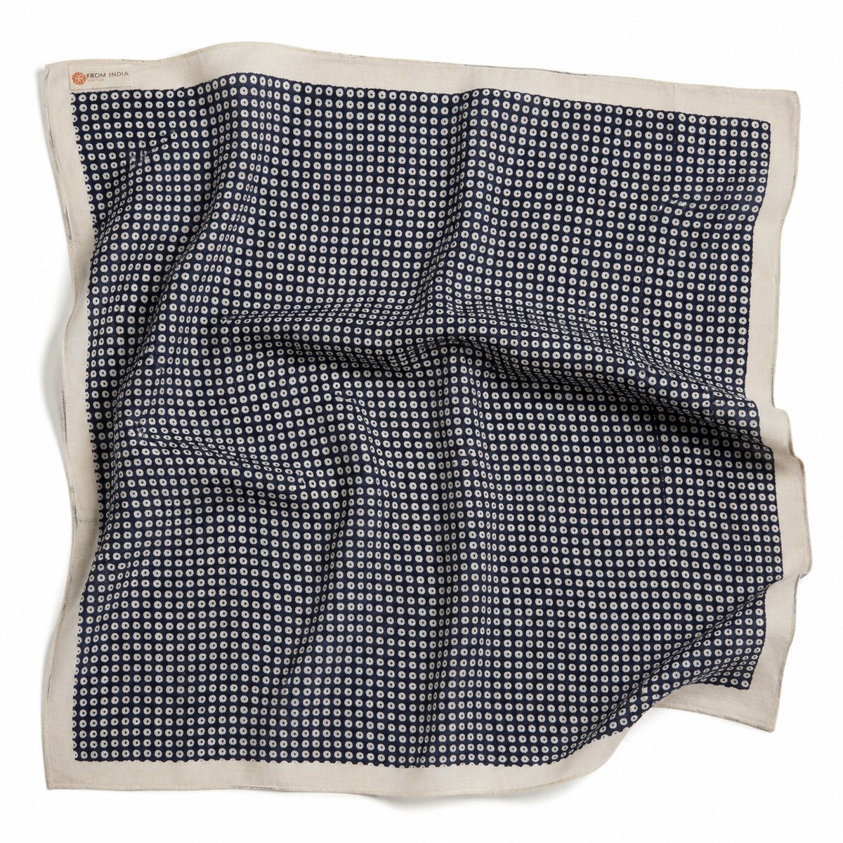 Cheich Puskar 75 x 75 cm — Foulard carré bleu marine en coton Block Print indien