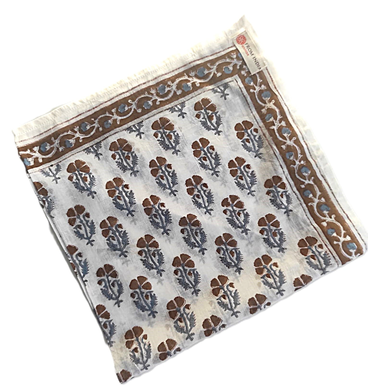 Cheich Manali 75x75 cm – Foulard en voile de coton Block Print écru et violet