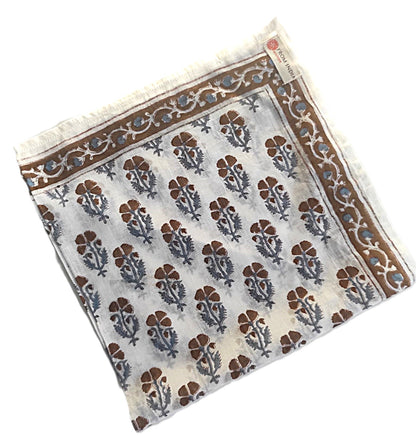 Cheich Manali 75x75 cm – Foulard en voile de coton Block Print écru et violet