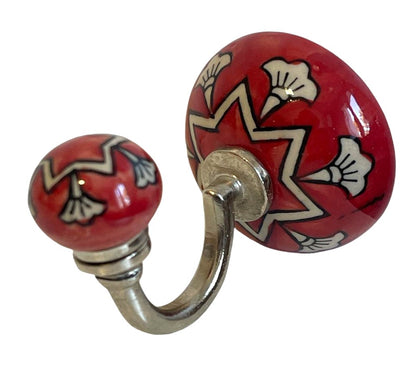 Patère Murale Ronde en Céramique Peinte à la Main – Artisanat du Rajasthan (Ø 6 cm, L 8,5 cm)
