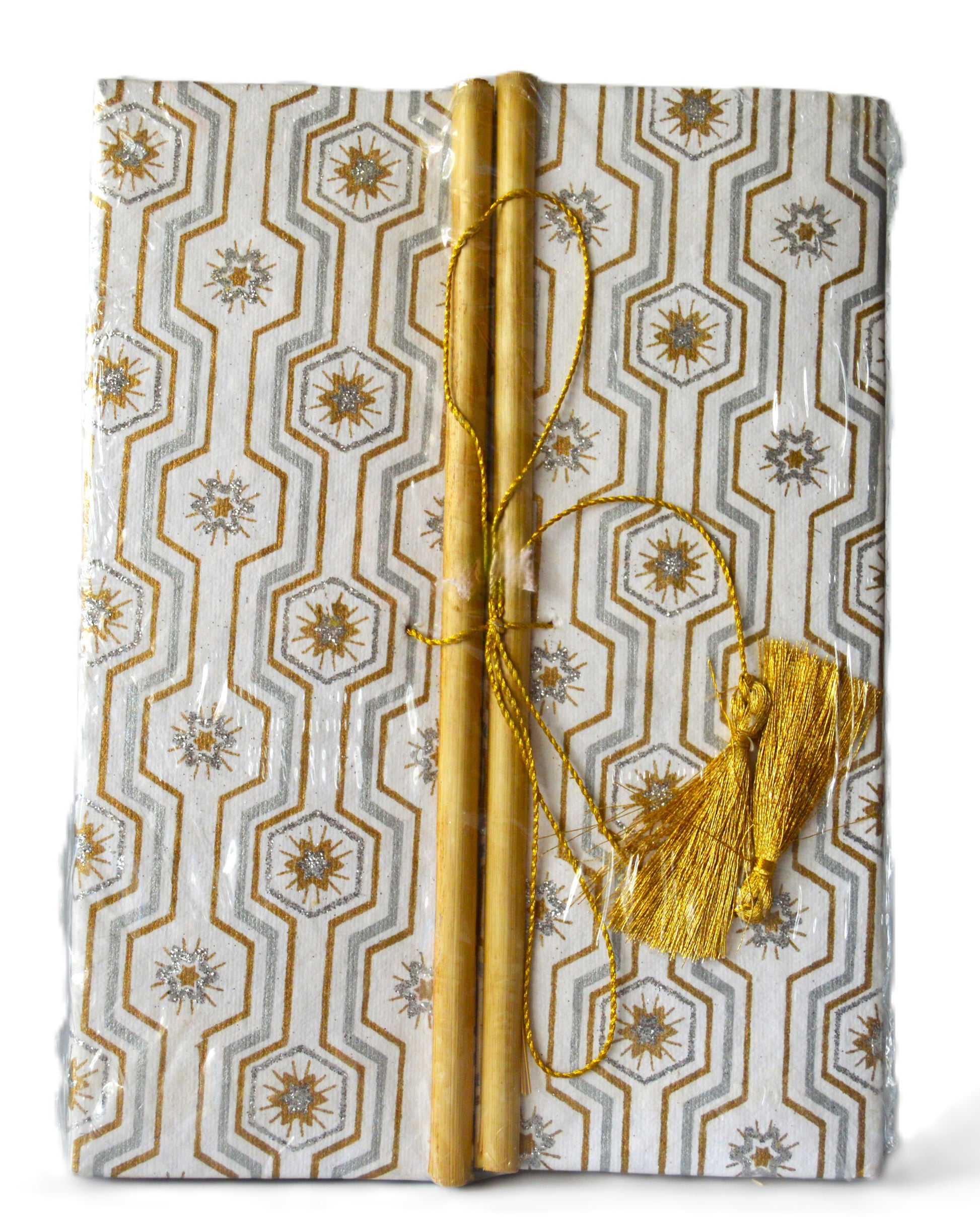 Carnet artisanal URVEE en papier coton recyclé avec couverture textile Block Print, fabriqué à Bangalore en Inde