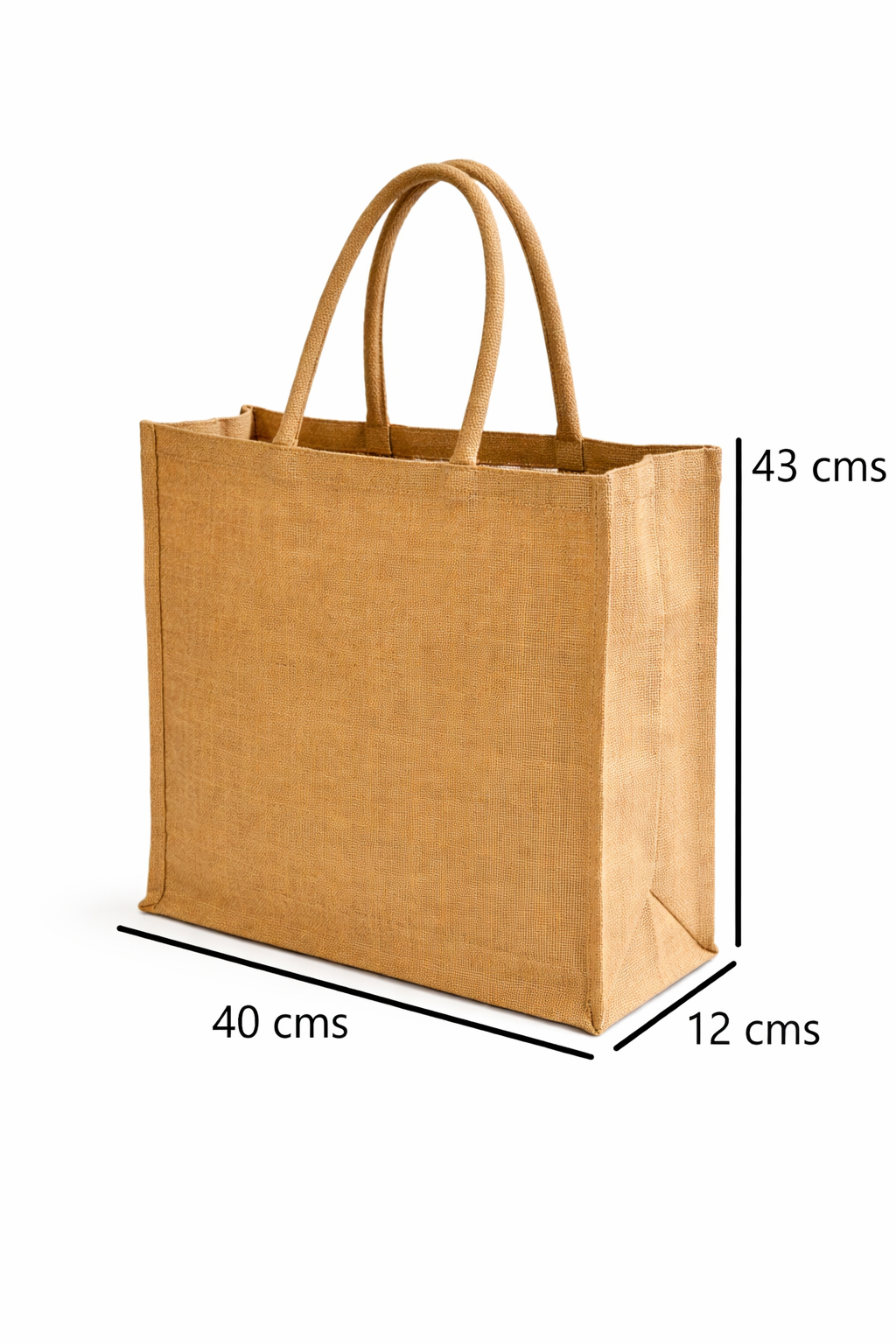 Sac de jute naturel 40 x 43 x 12 cm avec anses rondes, cabas réutilisable pour courses, marché, plage ou boutique.