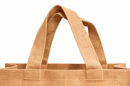 Grand sac cabas en jute naturel 50 x 35 x 20 cm avec anses, présenté sur fond blanc avec indication des dimensions.